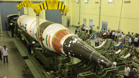 India's longest range nuclear weapon capable inter-continental ballistic missile the Agni-5.