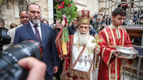 FILE PHOTO: Patriarch Theophilos III of Jerusalem during a Holy Thursday service.