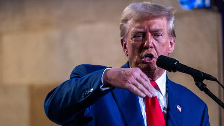 Former US President Donald Trump addresses the Economic Club of New York