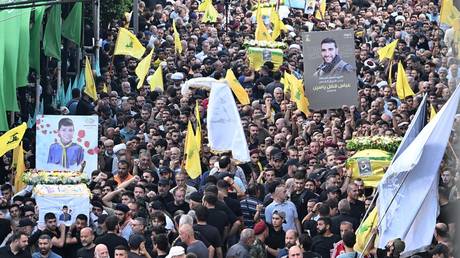 FILE PHOTO: A funeral ceremony for four people killed in Lebanon by the pager bombs.