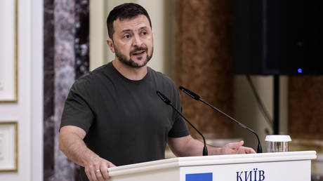 Ukrainian leader Vladimir Zelensky at a press conference in Kiev, September 20, 2024.