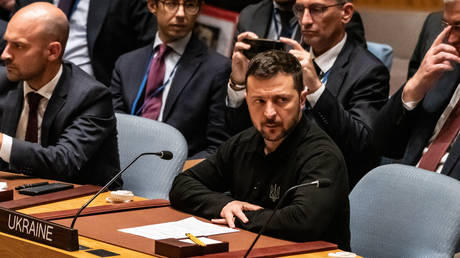 Vladimir Zelensky arrives at a meeting of the United Nations Security Council in New York on September 24, 2024.