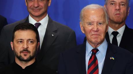 FILE PHOTO: Ukrainian leader Vladimir Zelensky (L) and US President Joe Biden at an event in New York on September 25, 2024.