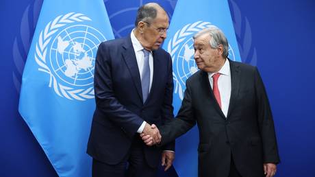 Russian Foreign Minister Sergey Lavrov and UN Secretary-General Antonio Guterres at UN headquarters in New York. September 27, 2024.