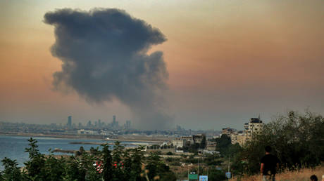 Smoke rises over Beirut southern suburb after an Israeli air strike on September 27, 2024, Lebanon, Beirut.