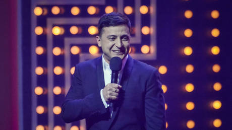 Vladimir Zelensky performs with 'Kvartal 95' in Kiev, Ukraine, March 13, 2019