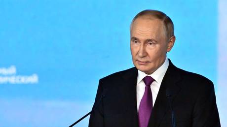 Russian President Vladimir Putin speaks during a plenary session of the 2024 Eastern Economic Forum (EEF) at the Far Eastern Federal University on Russky Island in Vladivostok, Russia.