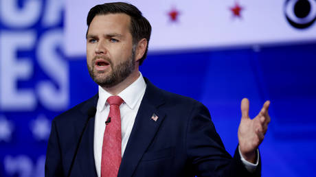 US Republican vice presidential candidate J.D. Vance during a televised debate on October 1, 2024 in New York. Chip Somodevilla / Getty Images