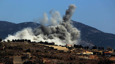 Smoke clouds after an Israeli air strike on Kfarkela in southern Lebanon, October 2, 2024.