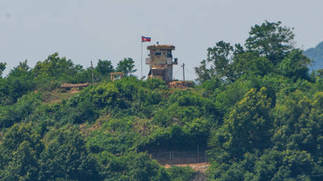 A North Korean military guard post near the border with North Korea.