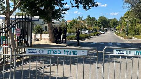 A road is blocked near Israeli Prime Minister Benjamin Netanyahu's private residence in Caesarea, Israel, on October 19, 2024.