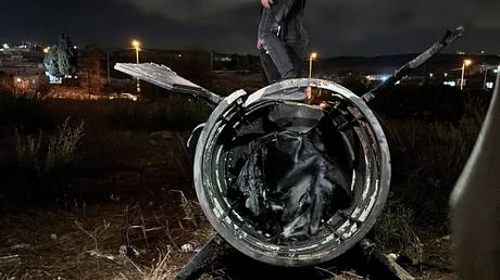 A fragment of an Iranian missile in Beit Al, near the West Bank city of Ramallah on October 1, 2024.