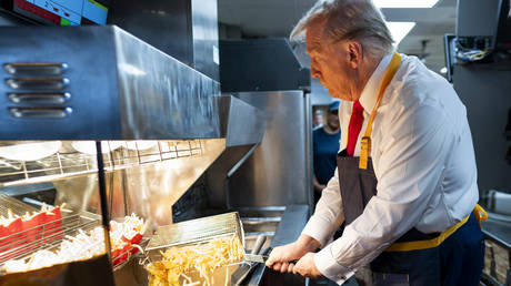 Former US President Donald Trump during a visit to a McDonald’s in Feasterville-Trevose, Pennsylvania, October 20, 2024.