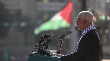 Yahya Sinwar speaks during an event marking the 35th anniversary of the establishment of Hamas in Gaza City, Gaza, December 14, 2022