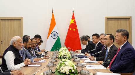 Indian Prime Minister Narendra Modi and President of the People’s Republic of China  Xi Jinping meeting on the sidelines of the 16th BRICS Summit at Kazan, Russia on October 23, 2024.