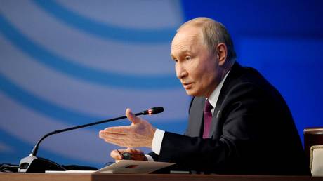 16th BRICS Summit. President of Russia Vladimir Putin at a press conference held as part of the 16th BRICS Summit in Kazan.