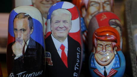 File Photo: Traditional Russian dolls depicting Russia's President Vladimir Putin and US President Donald Trump, Russia, January 6, 2017