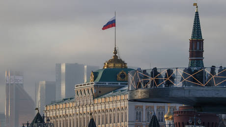 FILE PHOTO: View of the Kremlin Embankment, the Grand Kremlin Palace and the Moscow City business center.