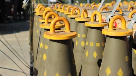 FILE PHOTO: US-made 155mm cluster munitions