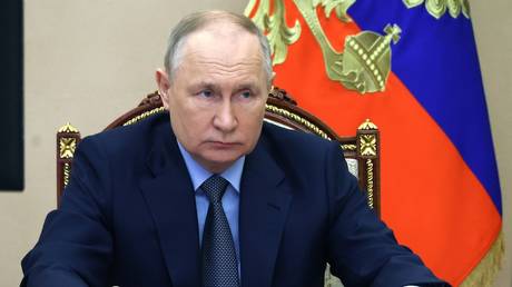 Vladimir Putin attends a cabinet meeting via videoconference at the Kremlin in Moscow, Russia, November 22, 2023