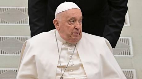 Pope Francis looks on during the weekly general audience at Paul-VI hall in the Vatican, January 17, 2024