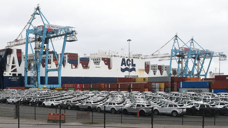 FILE PHOTO: Land Rover and Range Rover vehicles parked at Seaforth Docks in Liverpool