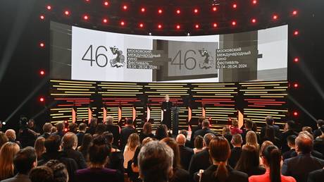 Russian Culture Minister Olga Lyubimova speaks during the opening ceremony of the 46th Moscow International Film Festival (MIFF) in Moscow, Russia.