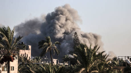 An airstrike on Deir Al- Balah in central Gaza on August 24, 2024.