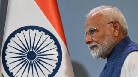 Indian Prime Minister Narendra Modi at the end of a joined press conference with Polish Prime Minister Donald Tusk at the Polish Prime Minister's Office in Warsaw, on August 22, 2024, in Warsaw, Poland.