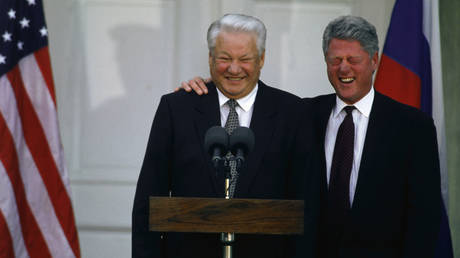 ILE PHOTO: US President Bill Clinton (R) meets his Russian counterpart Boris Yeltsin in 1996.