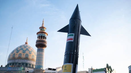 File photo: A model of the Iranian Fattah hypersonic missile on display in Tehran, April 15, 2024.