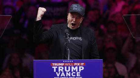 Elon Musk speaks before Republican presidential nominee former President Donald Trump at a campaign rally at Madison Square Garden on October 27, 2024 in New York