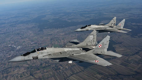 FILE PHOTO. Polish MiG-29 fighter jets.