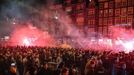 FILE PHOTO. Fans of Maccabi Tel Aviv stage a pro-Israel demonstration in Amsterdam