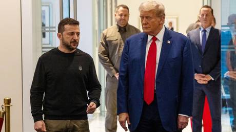 Donald Trump meets with Ukrainian leader Vladimir Zelensky in New York.