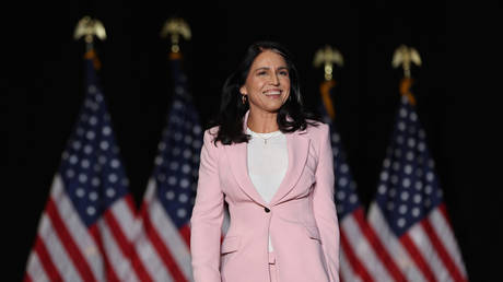 Former US Representative from Hawaii Tulsi Gabbard at a Donald Trump campaign event in Las Vegas, Nevada, September 13, 2024.