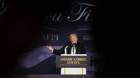 US President-elect Donald Trump speaks at the America First Policy Institute Gala held at Mar-a-Lago on November 14, 2024 in Palm Beach, Florida