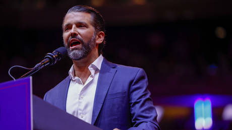 Donald Trump Jr. speaks during a campaign rally at Madison Square Garden on October 27, 2024 in New York City