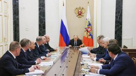 FILE PHOTO: Russian President Vladimir Putin chairs a national Security Council meeting.