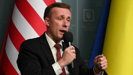 FILE PHOTO: US National Security Adviser Jake Sullivan in Kiev, Ukraine.