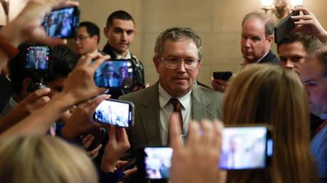 File photo: Congressman Thomas Massie, a Kentucky Republican, speaks to reporters  at the US Capitol in Washington