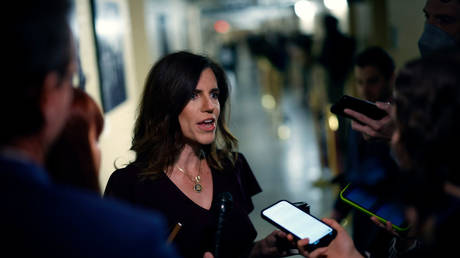 US Rep. Nancy Mace arrives for a House Republican caucus meeting on November 19, 2024 in Washington, DC.