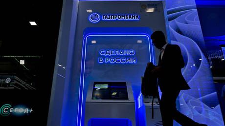 FILE PHOTO: Gazprombank takes part in the 26th St. Petersburg International Economic Forum (SPIEF) in St. Petersburg, Russia.