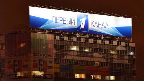 FILE PHOTO: A banner with the logo of Russia’s Channel One.