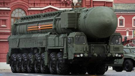 A Yars ballistic missile launcher during a parade on the Red Square in Moscow on May 9, 2024.