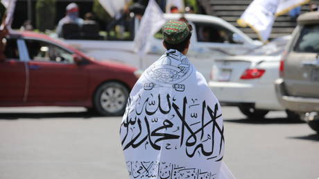 Taliban members celebrate the third anniversary of their takeover of Afghanistan in Kabul, August 14, 2024.