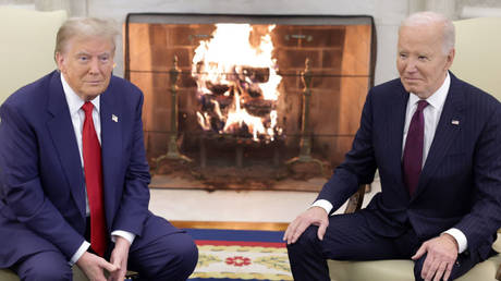 US President Joe Biden meets with US President-elect Donald Trump in the Oval Office of the White House on November 13, 2024 in Washington, DC.