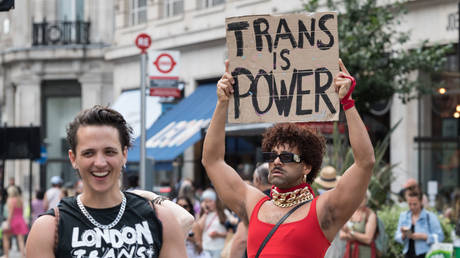 Transgender people and their supporters at the Trans Pride protest march in London, UK, July 27, 2024.