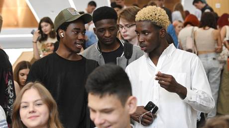 FILE PHOTO. Students are seen at the Peoples' Friendship University of Russia (RUDN University) on the first day of the new academic year in Moscow, Russia.