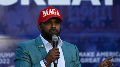 Kash Patel speaks at US President-elect Donald Trump’s campaign event in Charlotte, North Carolina, October 10, 2024.